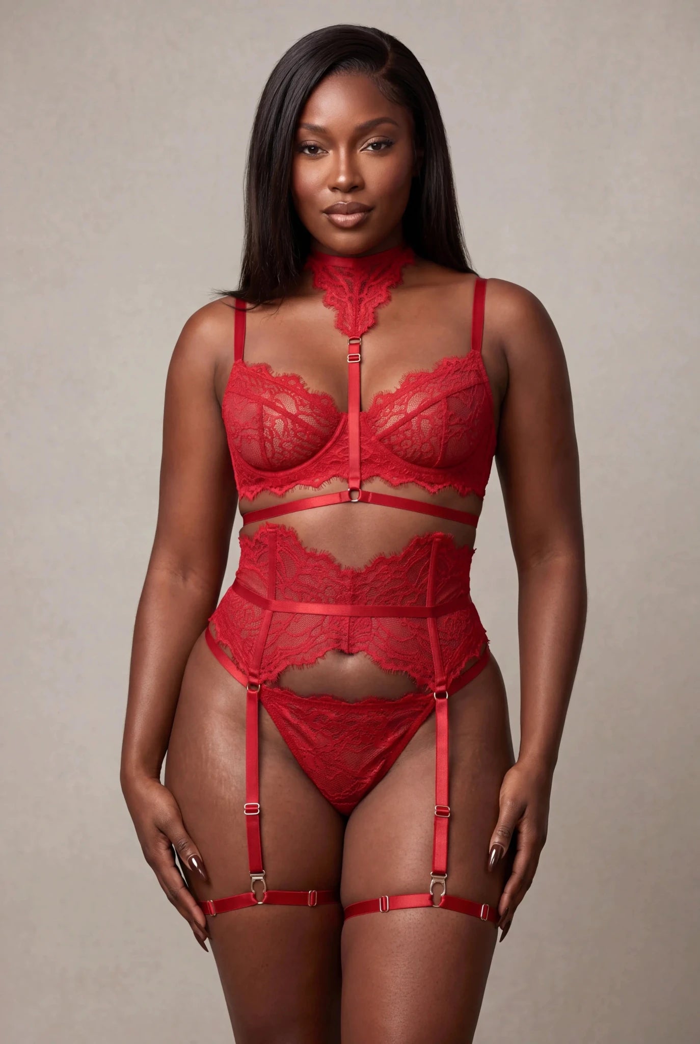 Ensemble lingerie pour femme cinq pièces - MOON Rouge - NAKED Underwear FR