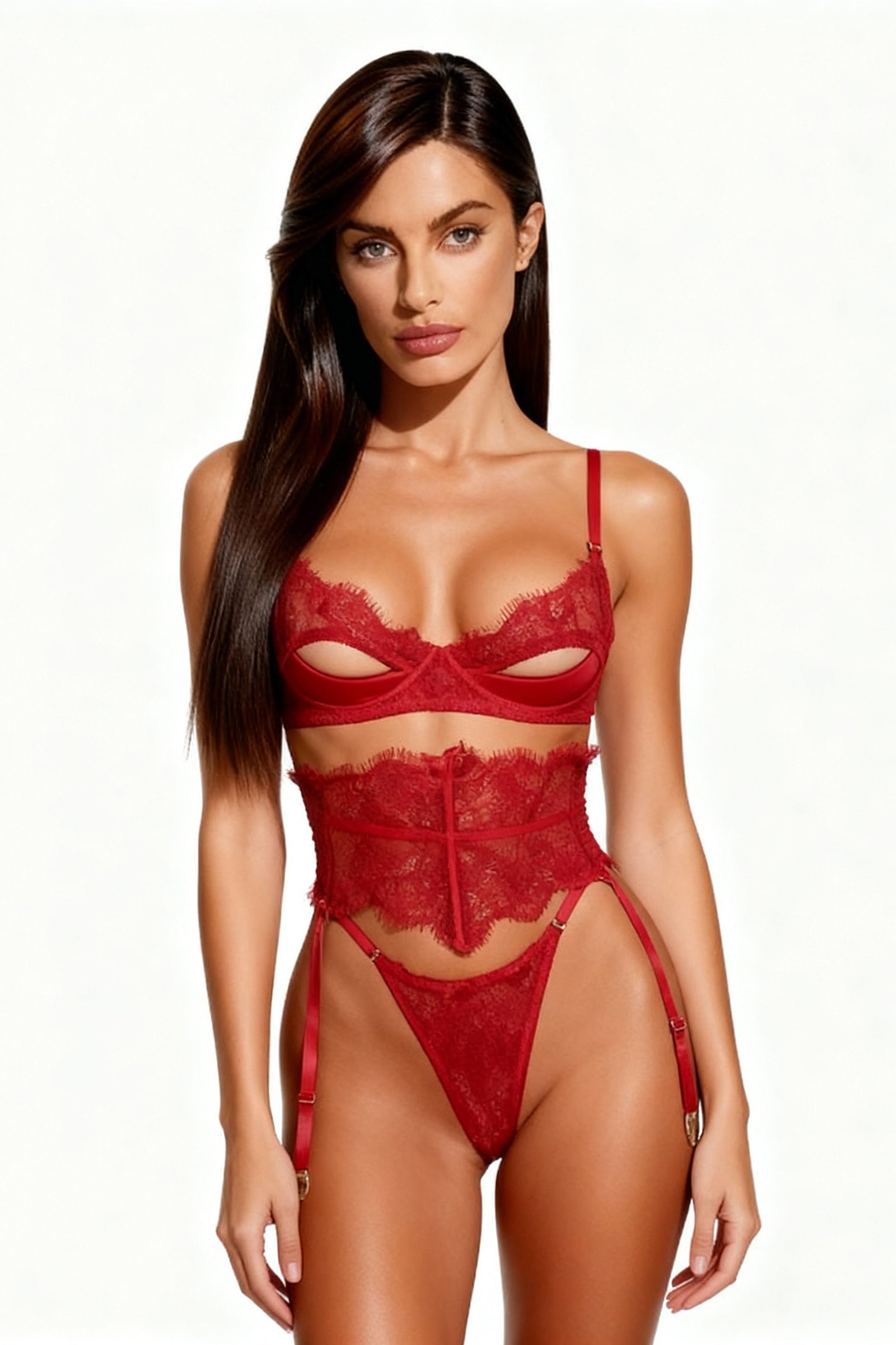 Ensemble lingerie pour femme trois pièces - ENVY Rouge