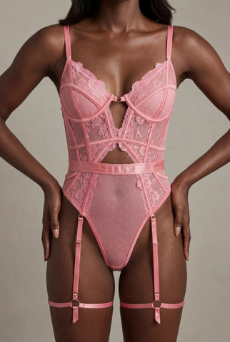 Body aus Spitze mit Oberschenkelumfang - AUDACE Rose 
