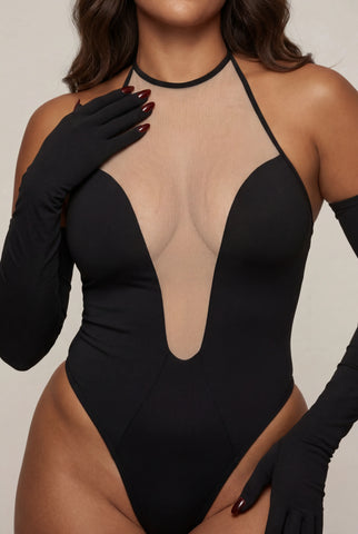 Body for women with gloves – ILLUSION Black 