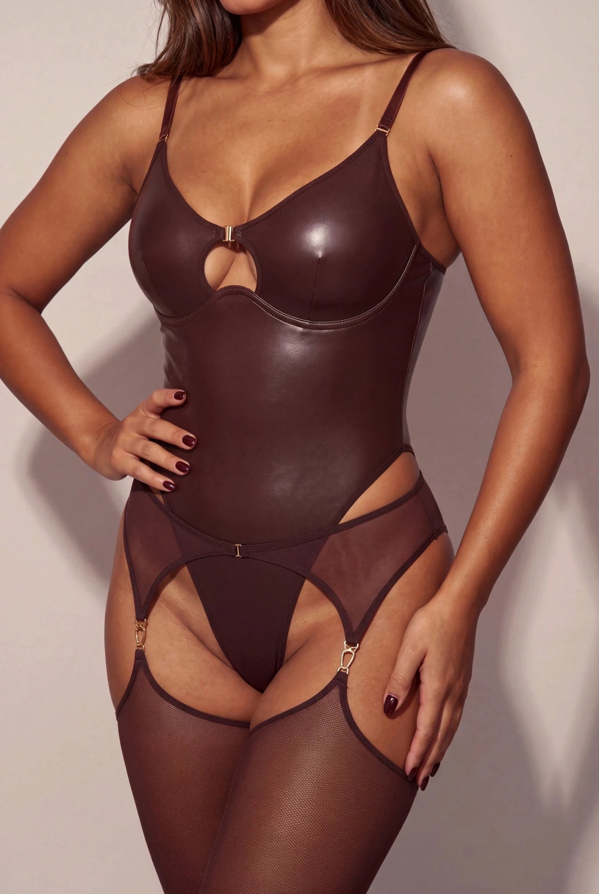 Body pour femme avec porte-jarretelles - CUIRELLE Marron - NAKED Underwear FR