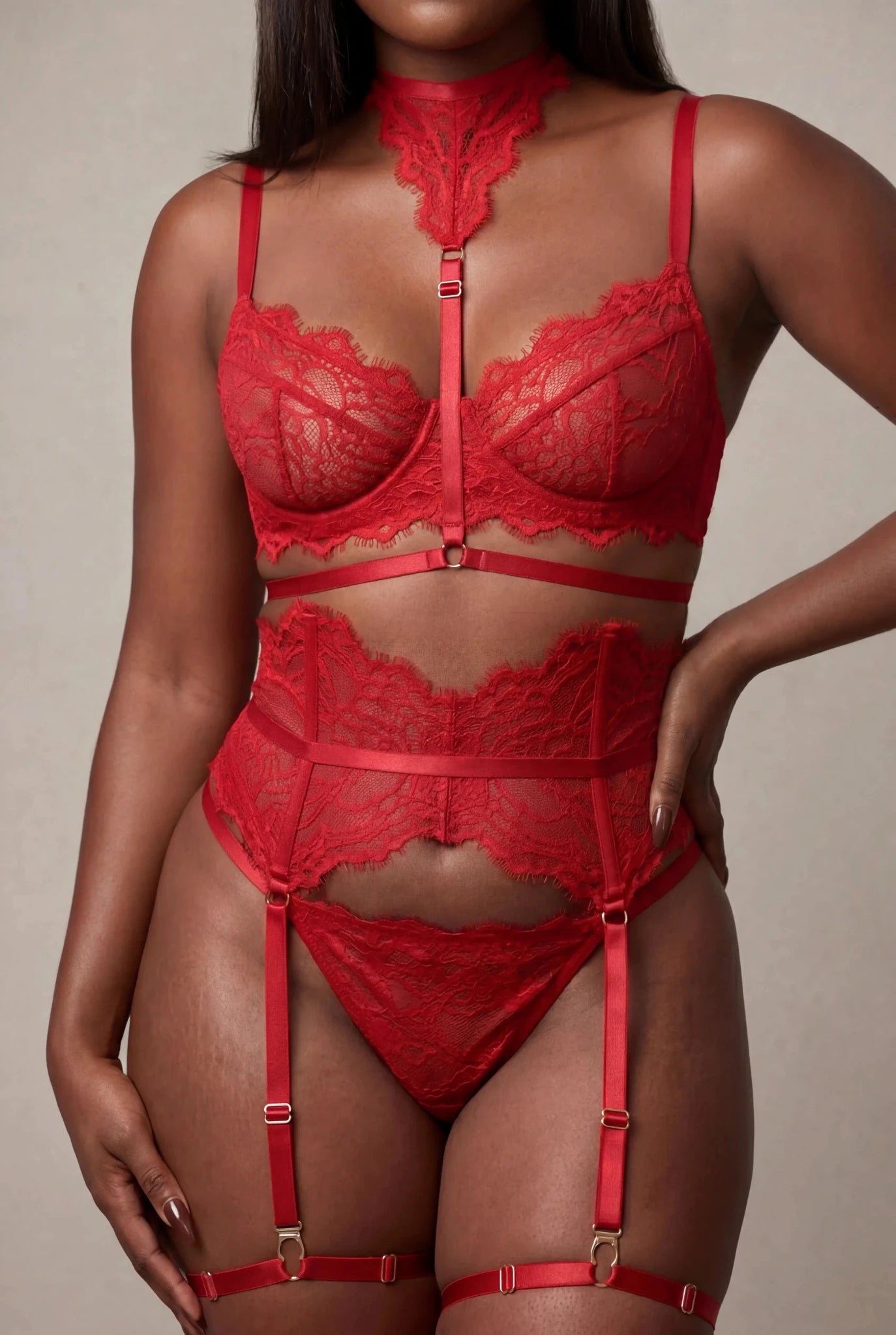 Ensemble lingerie pour femme cinq pièces - MOON Rouge - NAKED Underwear FR