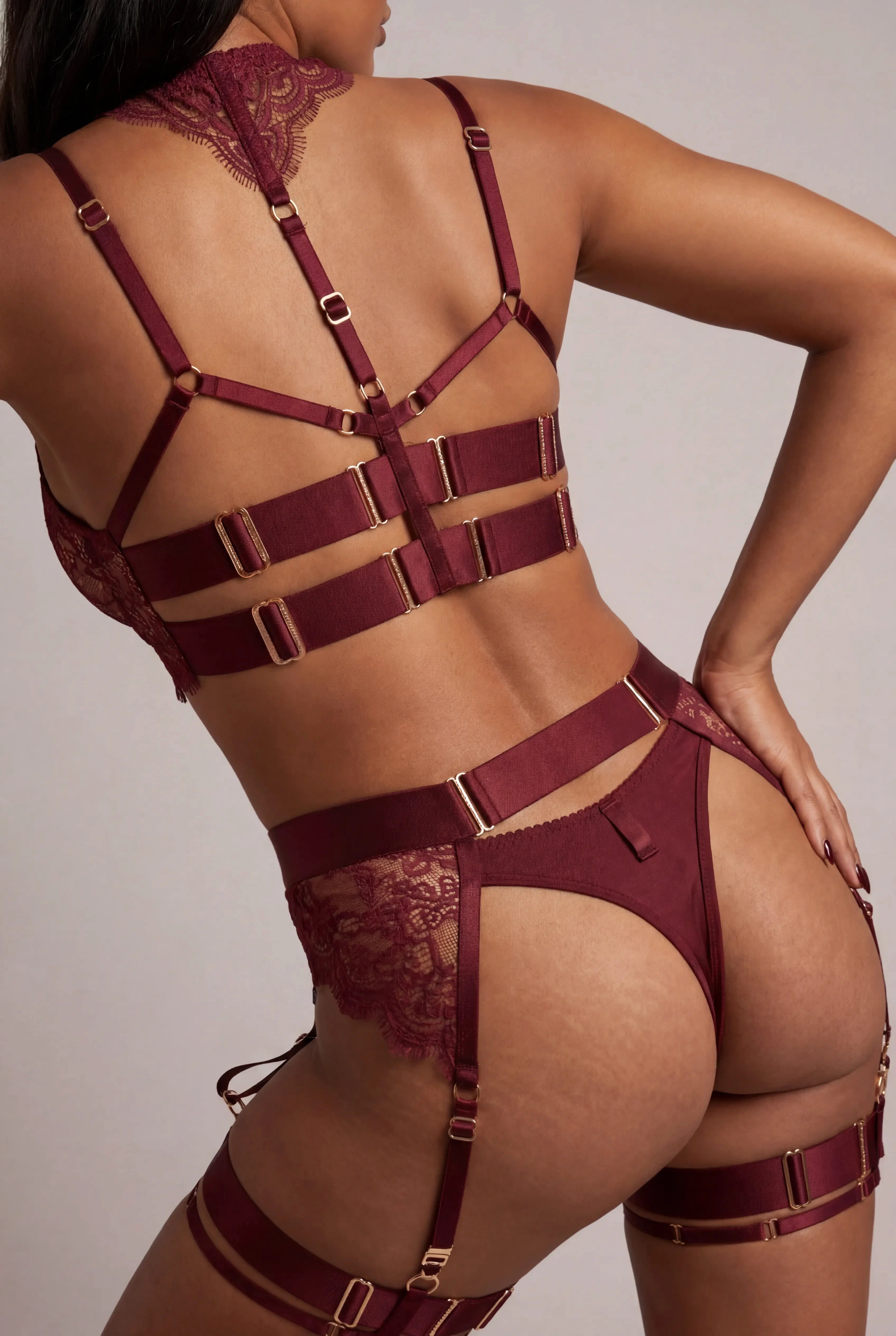 Ensemble Lingerie Quatre Pi Ces Keely Bordeaux - NAKED Underwear - Close-up produit face